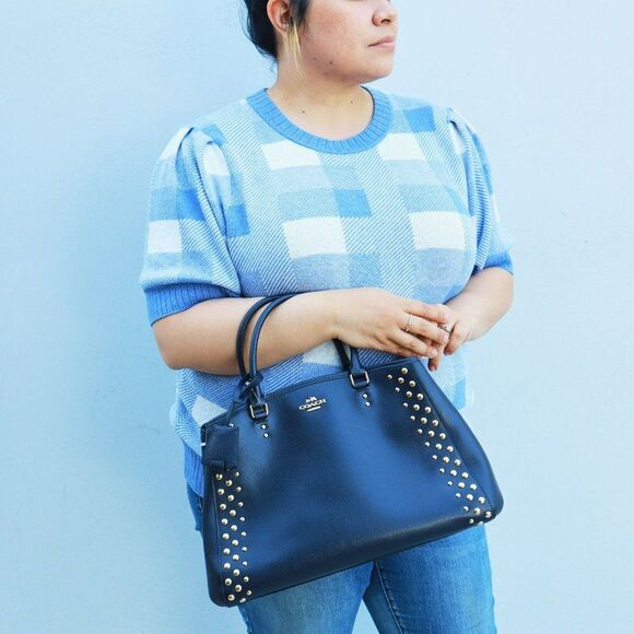 NWT Coach Studded Crossgrain Margo Carryall 35274 Midnight - Picture 3 of 10